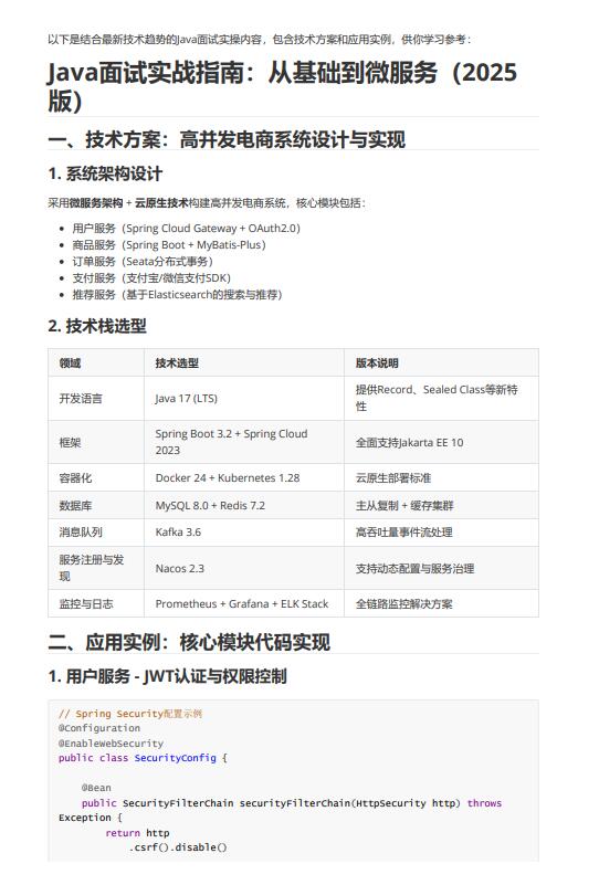 Java開(kāi)發(fā)基于微服務(wù)架構(gòu)的高并發(fā)電商系統(tǒng)設(shè)計(jì)與面試實(shí)戰(zhàn)指南：技術(shù)方案、應(yīng)用實(shí)例及性能優(yōu)化文檔的主要內(nèi)容 PDF 下載   圖1
